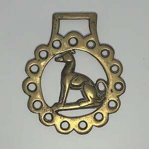 Vintage Solid Brass Greyhound Dog Horse Brass Medallion
